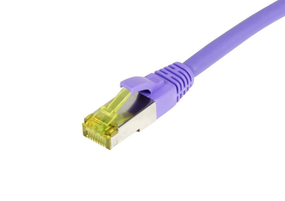 Patchkabel RJ45, CAT6A 500Mhz, 15m, lila, S-STP(S/FTP), TPE/LSZH(Ultraflex), AWG26, mit CAT7 Rohkabel, Synergy 21