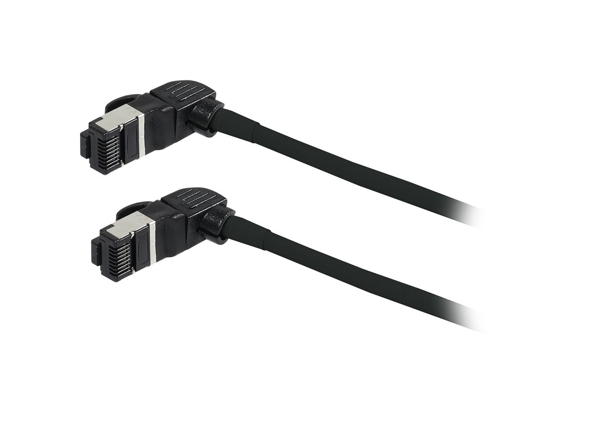 Patchkabel RJ45 CAT6A 500Mhz 2m schwarz SFTP slimline rund d45mm TPELSZHSuperflex AWG28 mit CAT7 Rohk drehbarer Stecker Synergy21