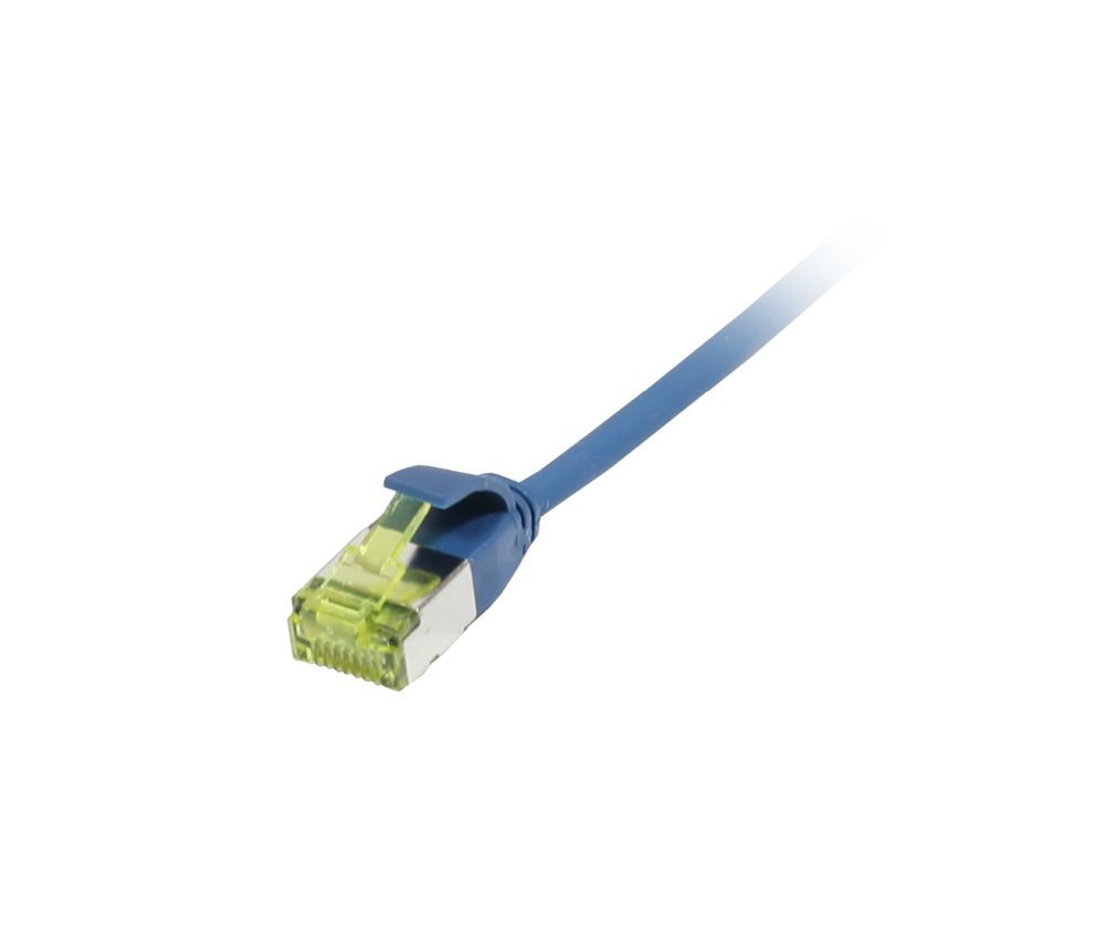 Patchkabel RJ45, CAT6A 500Mhz, 7.5m, blau, U/FTP, slimline rund d=3,8mm, TPE/LSZH(Superflex), AWG32, mit CAT7 Rohkabel, Synergy 21