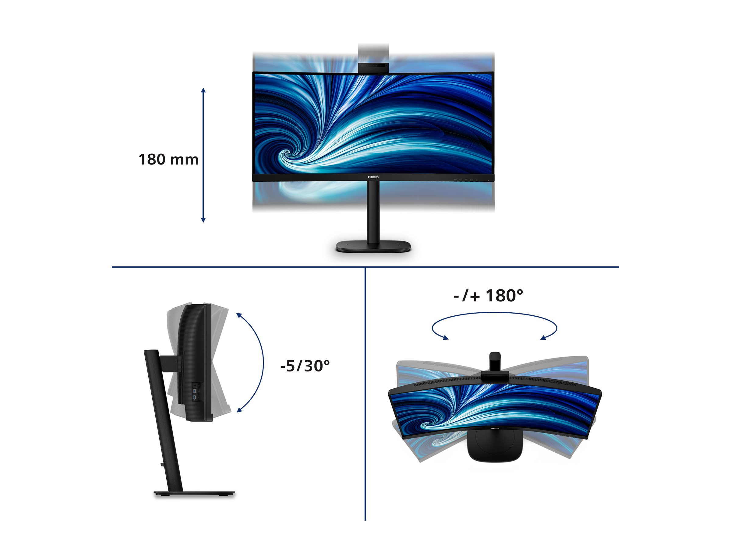 Philips 3000 series 34B2U3600CH/00 computer monitor 86.4 cm (34") 3440 x 1440 pixels Wide Quad HD LCD Black