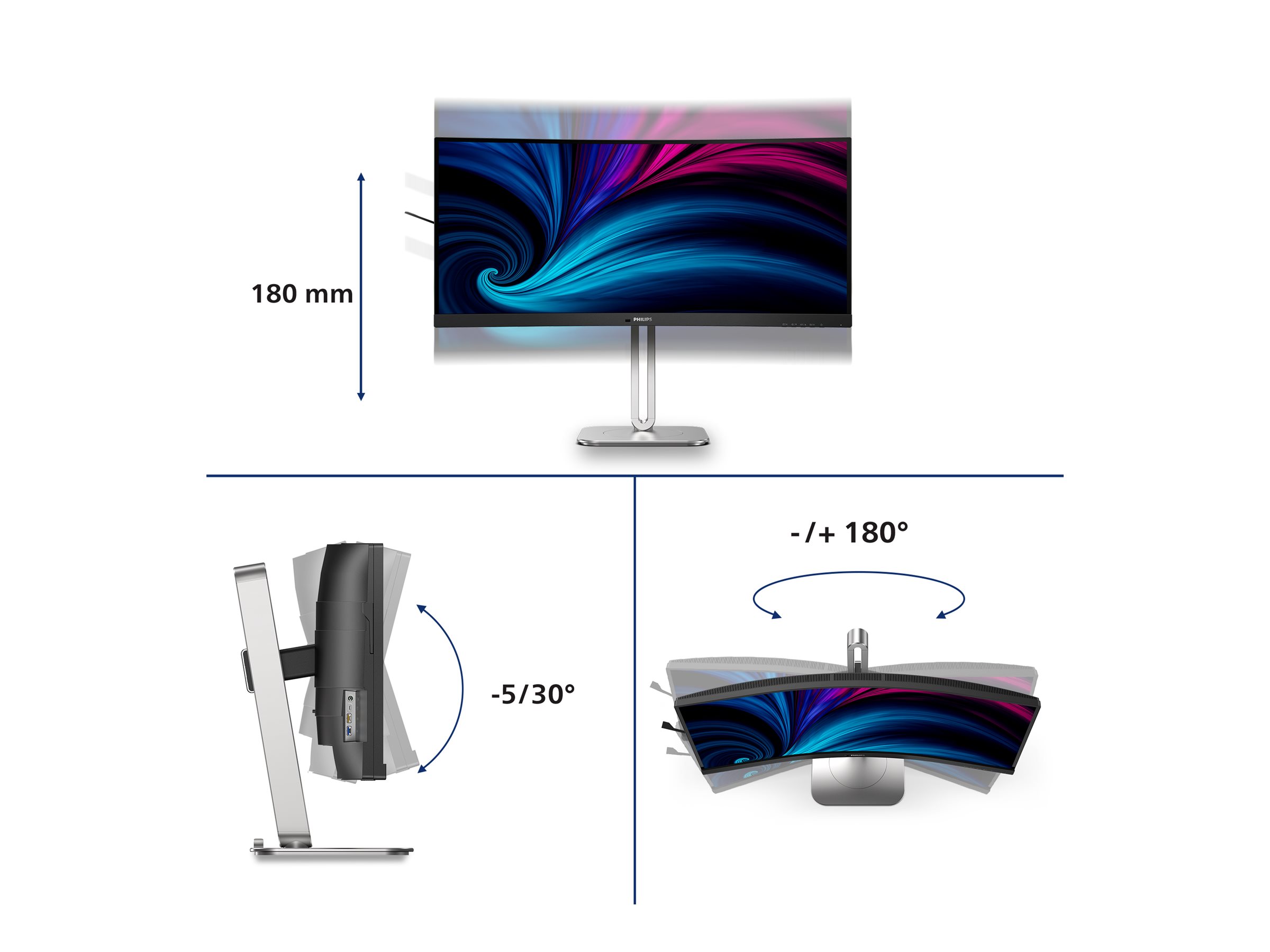Philips 5000 series 34B2U5600C/23 computer monitor 86.4 cm (34") 3440 x 1440 pixels Dual QHD LCD Grey