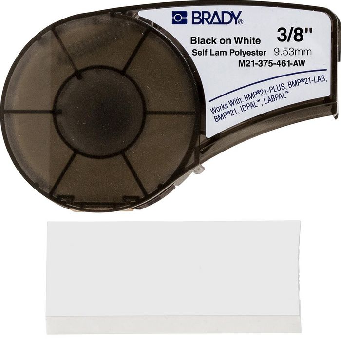 Brady Self-laminating Polyester, Black on White, Matt, 9.53mm x 6.4m