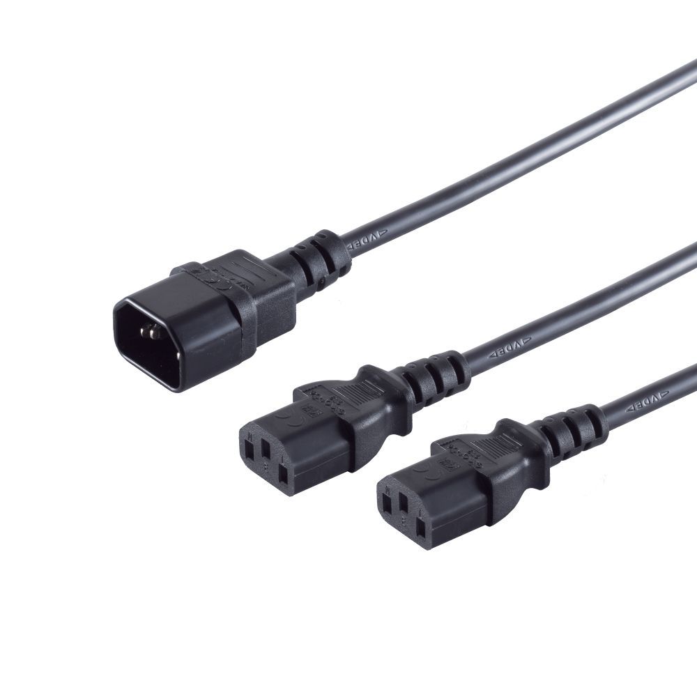 Power cable 230V cold devices IEC-C13 (socket) 2x / cold devices IEC-C14 (plug), 1.8m, Y power connection cable