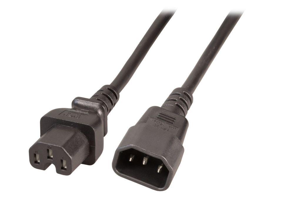 Power cable 230V cold devices IEC-C14 (plug)/warm devices IEC-C15 (socket), 2m