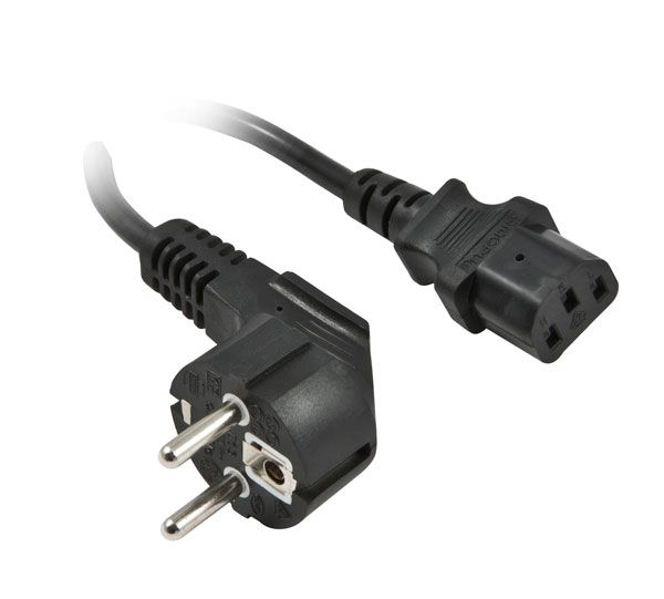 Power cable 230V protective contact CEE7 (plug)->cold devices IEC-C13 (socket), 0.5m, black, Synergy 21