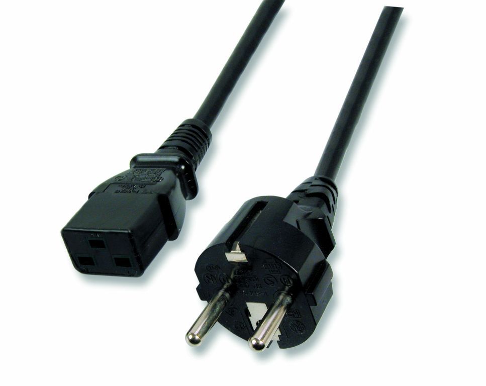 Power cable 230V protective contact CEE7 (plug)->cold devices IEC-C19 (socket), 3m, 16A