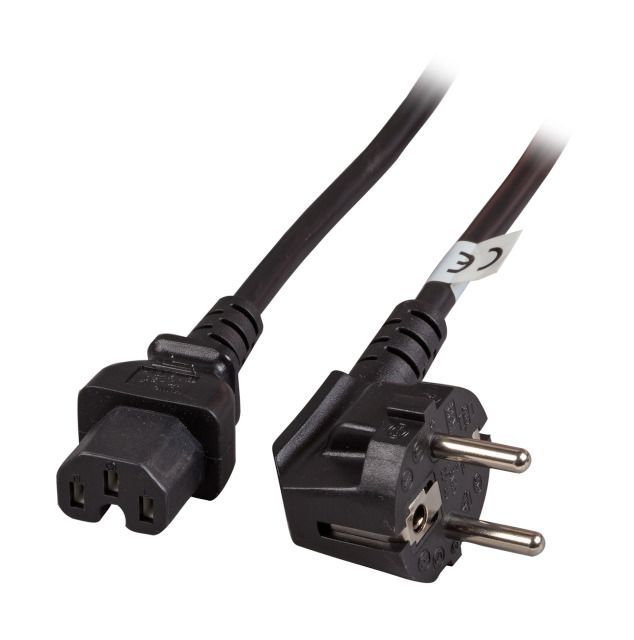 Power cable 230V protective contact CEE7 (plug)->warm devices IEC-C15 (socket), 1.0m, black