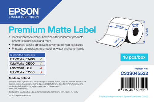 PREMIUM MATTE LABEL - DIE-CUT PREM102MM X 76MM 440 LABELS