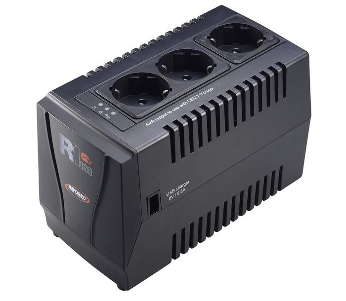 Infosec Automatic voltage regulator 1000 VA - USB - 3 outputs FR/SCHUKO -- 1-year warranty --
