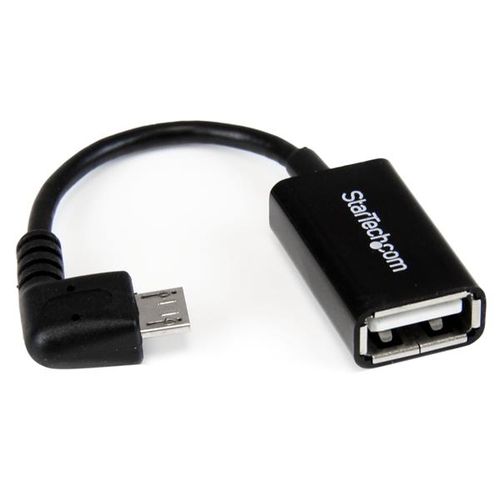 RIGHT ANGLE MICRO USB MALE TO USB FEMALE OTG HOST CABLE - 5IN