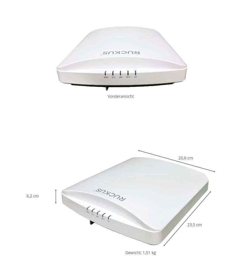RUCKUS Networks wireless ap • wifi6 • ax3600 • 4x4 • indoor • 2.5 gbe • r750 • 1 radio ble/zigbee + 1x usb • beamflex+