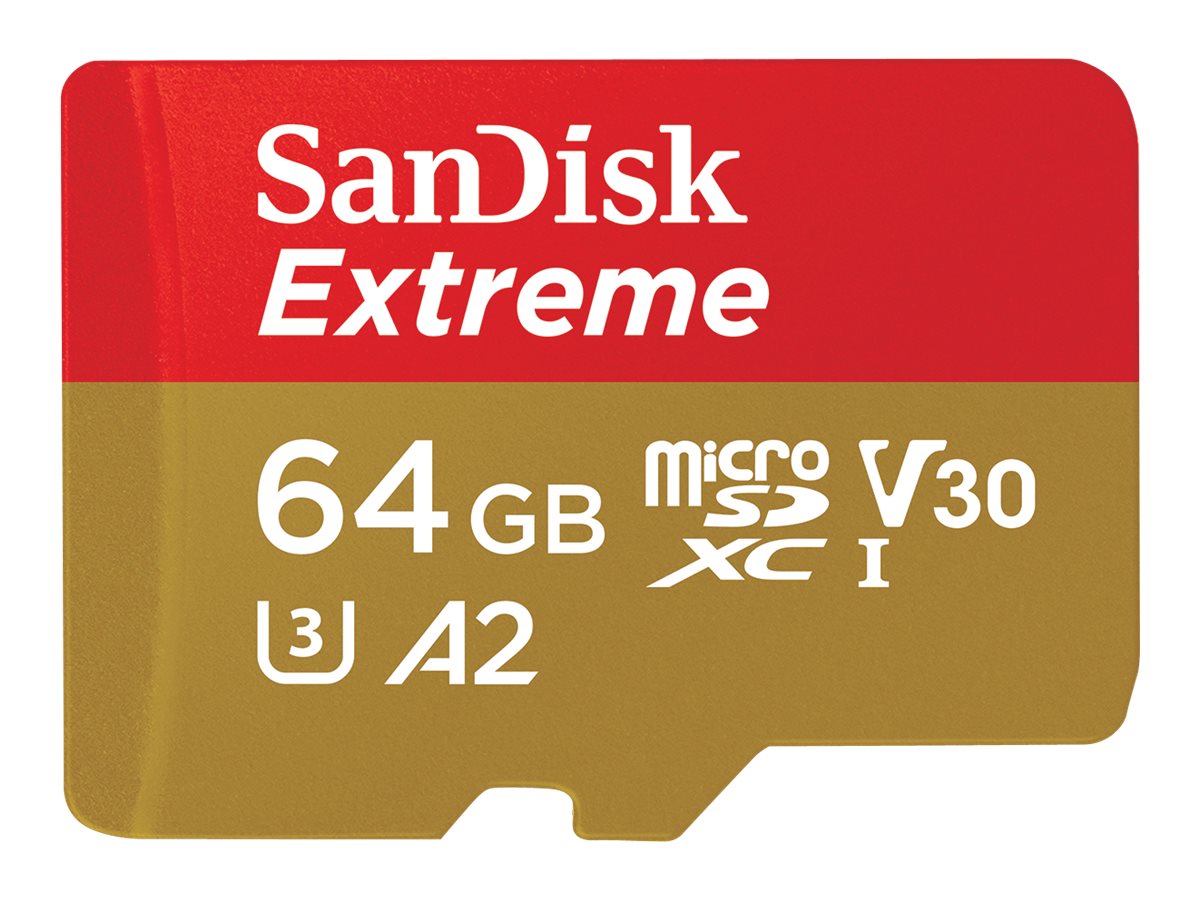 SANDISK Extreme microSDXC 64GB + SD Adapter + 1year Rescue Pro Deluxe 170MB/s read 80MB/s write A2 C10 V30 UHS-I U3