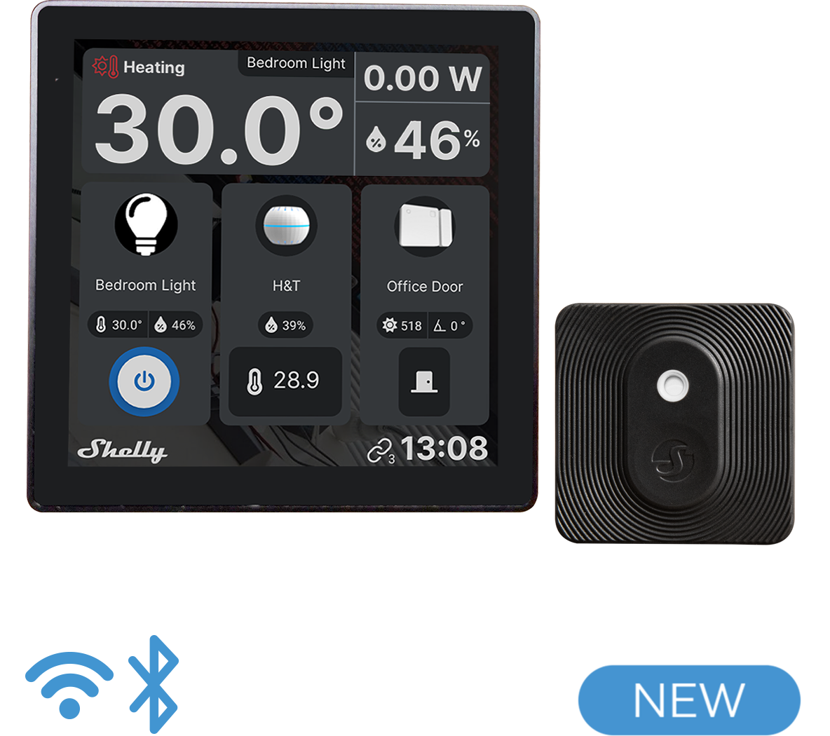 Shelly · Unterputz · "Wall Display Black & BLU H&T Black" · Android · WLAN · BT ·schwarz