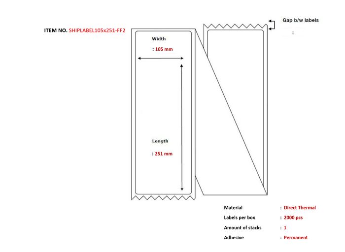 Capture Ship-label 105 x 251mm, Fanfold. Direct Thermal, 2000 labels per box. Ideal for Postnord, DB Schenker, UPS, DHL or DSV packages