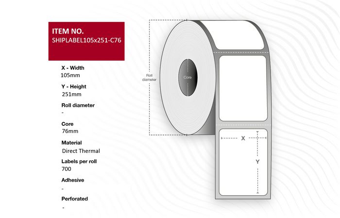 Capture Ship-label 105 x 251mm, Core 76mm. Direct Thermal, 700 labels per roll. 4 rolls per box. Ideal for Postnord, DB Schenker, UPS, DHL or DSV packages