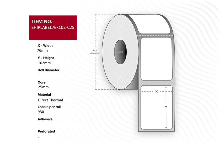 Capture Ship-label 76 x 102mm, Core 25mm. Direct Thermal, 930 labels per roll, 12 rolls per box. Ideal for PostNord, DB Schenker and UPS packages