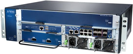 Juniper SRX1400BASE-GE-AC - SRX1400 chassis, fan, Routing Engine, GbE System I/O card, 6x 10/100/1000 RJ45, 4x 1000Base-X SFP, 2x 1000Base-X SFP, AC power supply, C13 power cord. (no SPC, no NPC, no NSPC, no IOC)