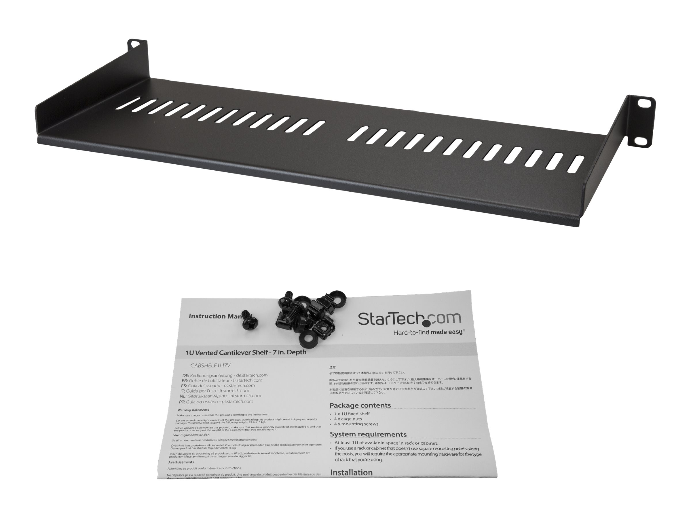 Rack Shelf 1U Vented 7in Deep