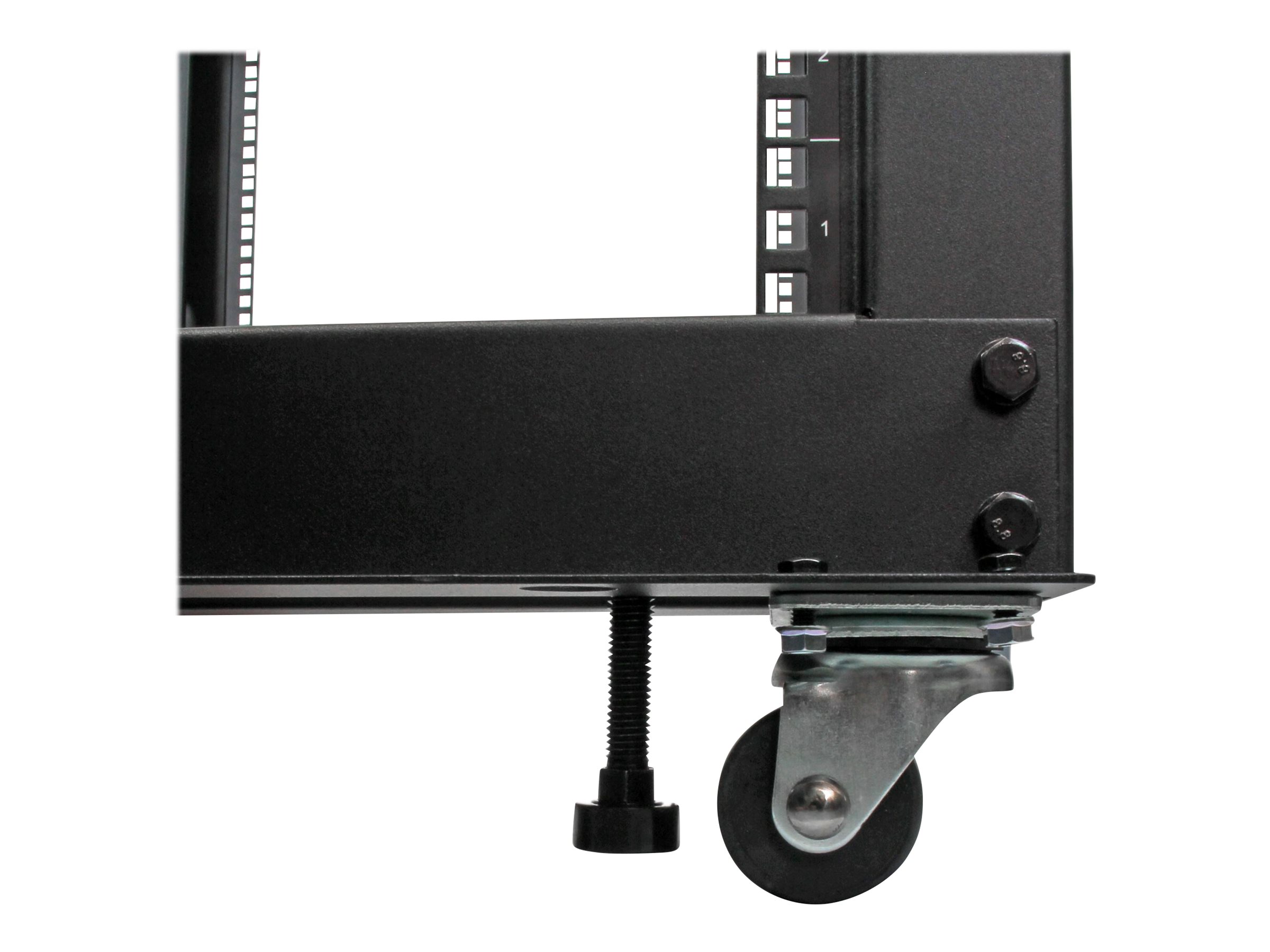 StarTech.com 4-Post 25U Mobile Open Frame Server Rack, Four Post 19in Network Rack with Wheels, Rolling Rack with Adjustable Depth for Computer/AV/Data/IT Equipment - Casters, Leveling Feet or Floor Mounting