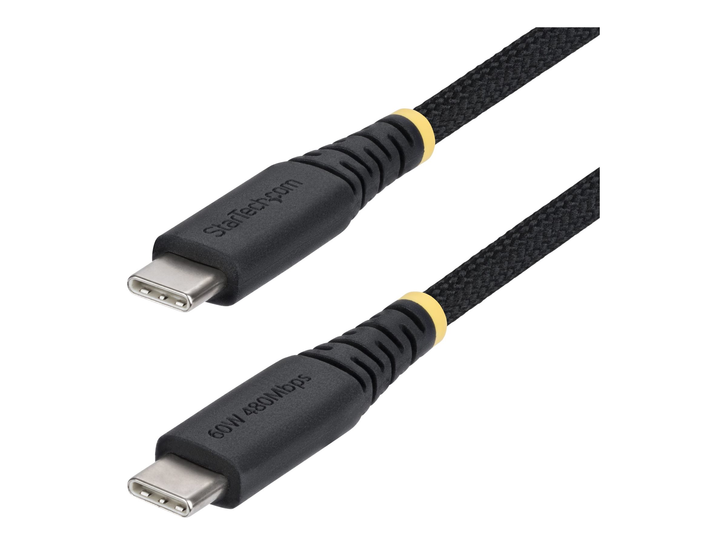 StarTech.com 2m (6ft) USB-C Charging Cable, 60W (3A) PD, Dual-Layer Braided Nylon/TPE Jacket, Rugged USB C Charging Cord, USB 2.0 Laptop Charger Cable