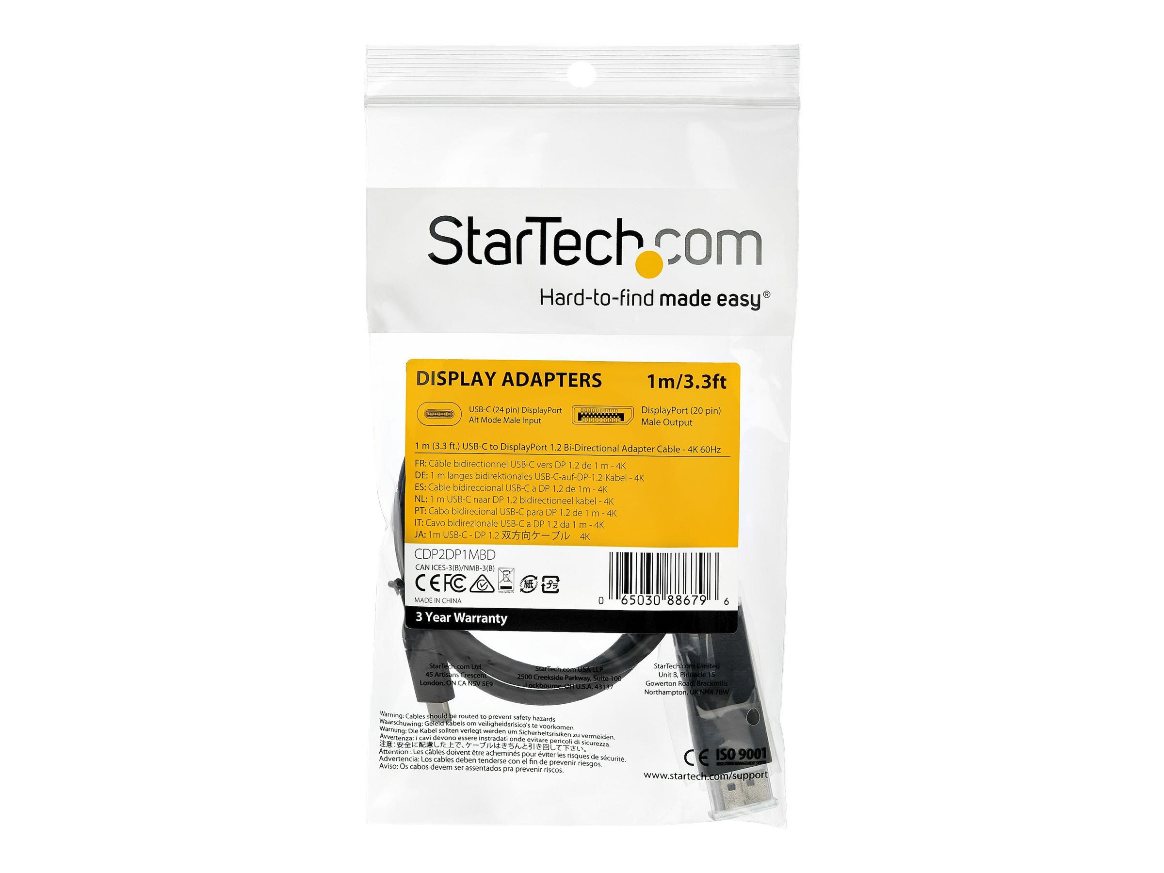 Cable - USB C to DP 1.2 - 3.3ft - 4K 60