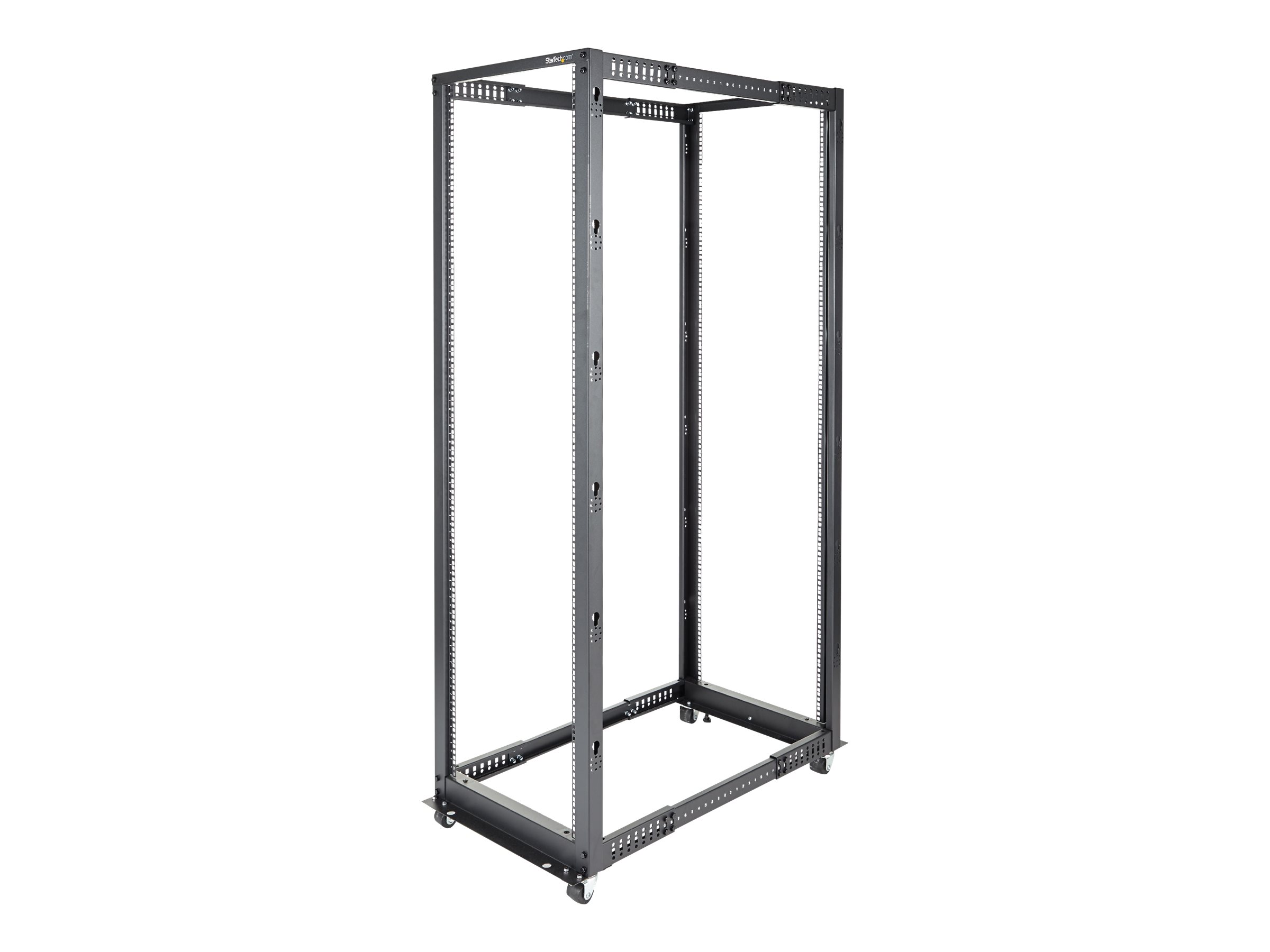 StarTech.com 4-Post 42U Mobile Open Frame Server Rack, Four Post 19" Network Rack with Wheels, Rolling Rack with Adjustable Depth for Computer/AV/Data/IT Equipment - Casters, Leveling Feet or Floor Mounting
