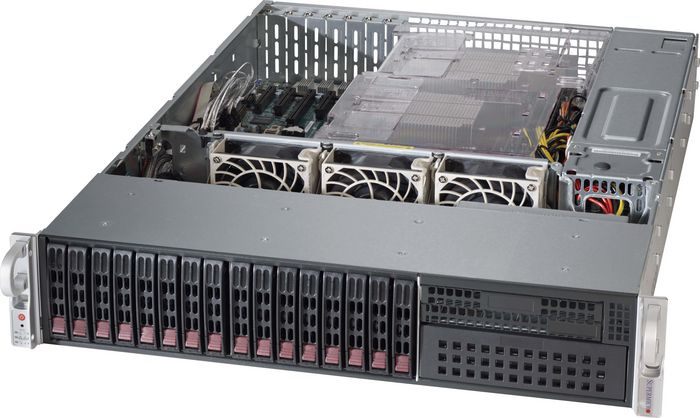 Supermicro 2U chassis supports for maximum motherboard sizes - 13.68" x 13", E-ATX 12" x 13", ATX 12" x 10" motherboards, 16 x 2.5" hot-swap SAS3/SATA drive bay, 1 x 5.25" drive bay, optional 2 x 2.5" hot-swap SAS3/SATA drive bay, 16-port 2U SAS3 12Gbps hybrid backplane, support up to 8x 2.5-inch SAS3/SATA3 HDD/SSD and 8x SAS3/SATA3/NVMe Storage Devices, 16-port 2U SAS3 12Gbps hybrid backplane, support up to 8x 2.5-inch SAS3/SATA3 HDD/SSD and 8x SAS3/SATA3/NVMe Storage Devices