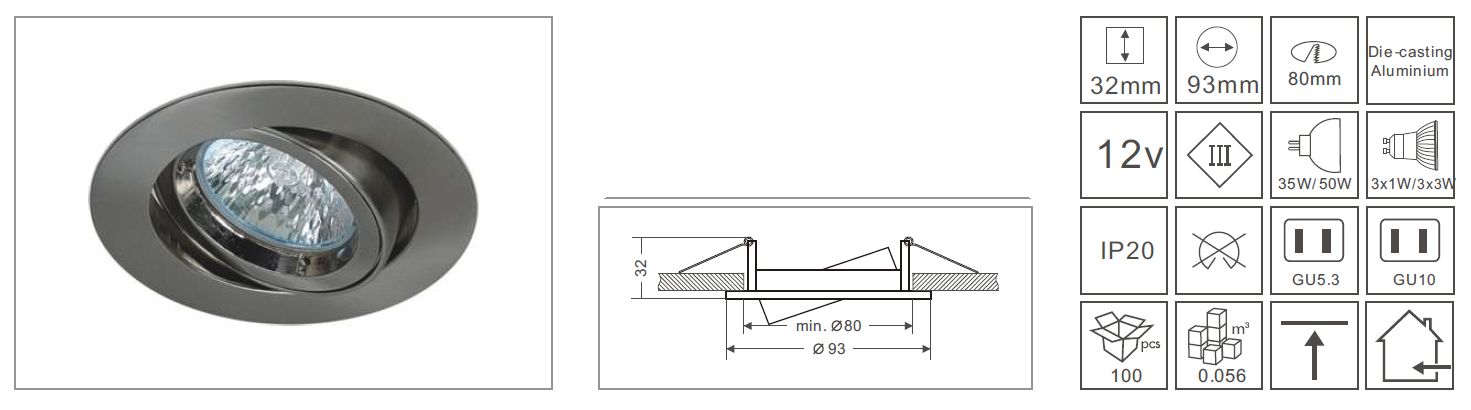 Synergy 21 LED Retrofit GU10 GX53 Deckeneinbausatz D07silber