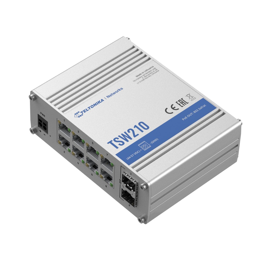 Teltonika Networks TSW210 switch x8 ethernet ports, x2 SFP ports, without PSU