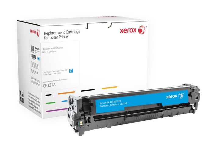 Xerox Cyan toner cartridge. Equivalent to HP CE321A. Compatible with HP Colour LaserJet CM1415, Colour LaserJet CP1210, Colour LaserJet CP1510