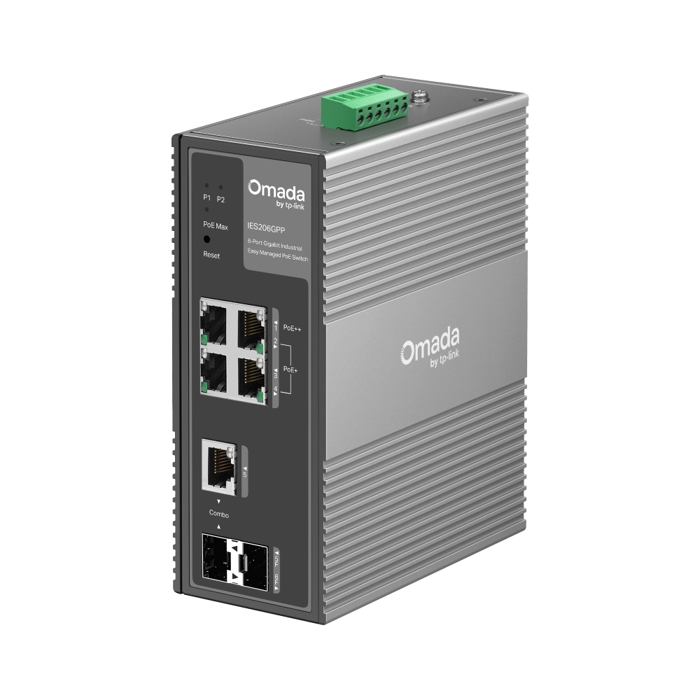 TP-Link Switch Easy Managed Industrial Layer2 6 Port &bull 4x 1 GbE PoE+ at &bull 2x 1 GbE &bull PoE Budget 120Watt &bull Lüfterlos, Omada &bull IES206GPP(UN)