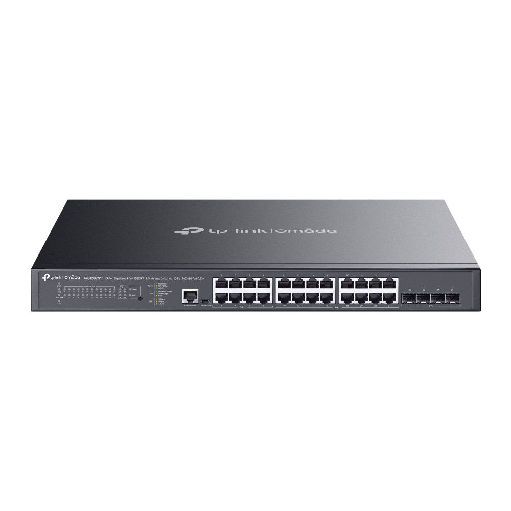 TP-Link Switch full managed Layer2+ 28 Port • 24x 1 GbE • 4x SFP+ • PoE Budget 500Watt • 8x PoE bt • 16x PoE at • 19” • Omada • SG3428XMP