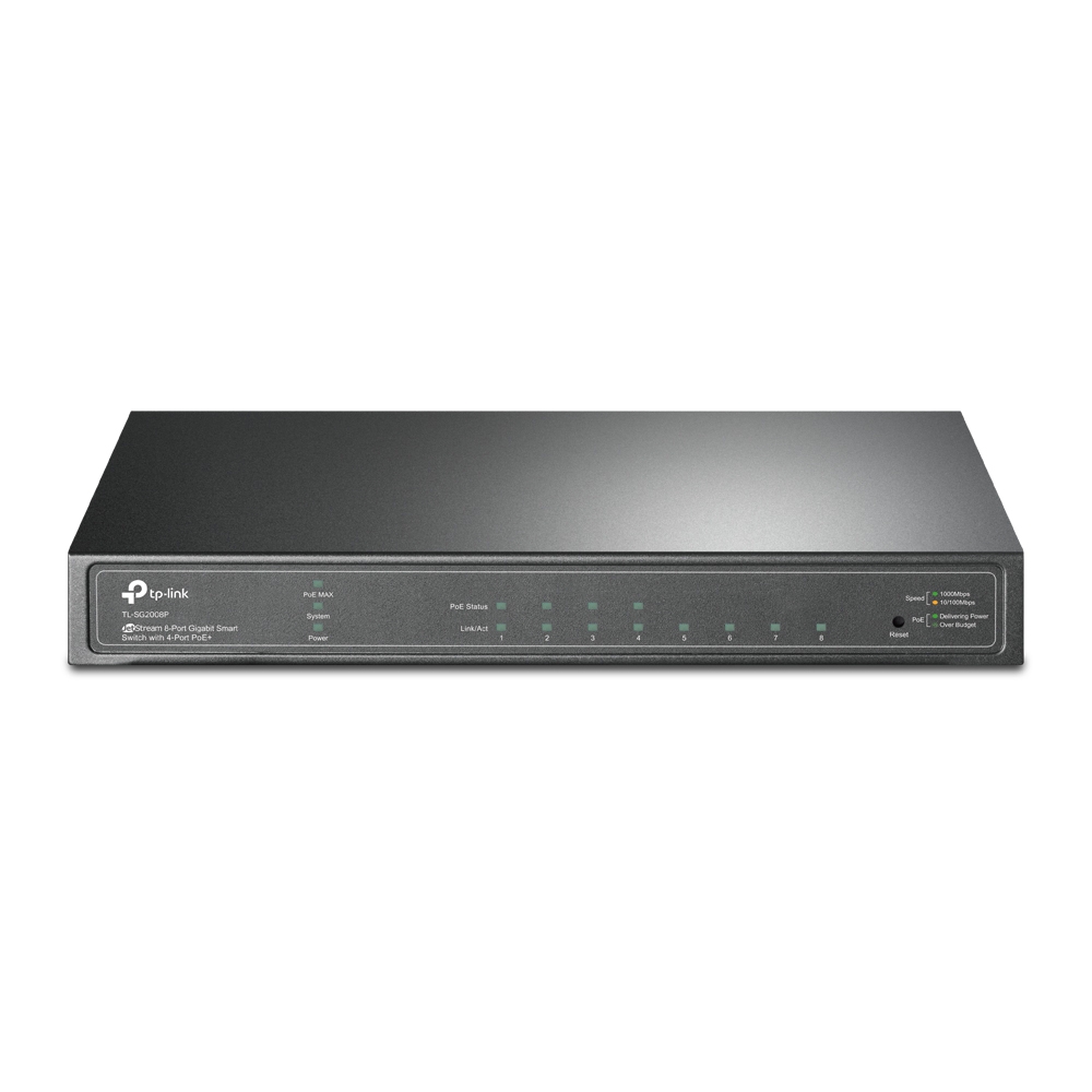 TP-Link Switch full managed Layer2 8 Port &bull 8x 1 GbE &bull PoE Budget 58 Watt &bull 4x PoE at &bull Lüfterlos, Omada &bull SG2008P