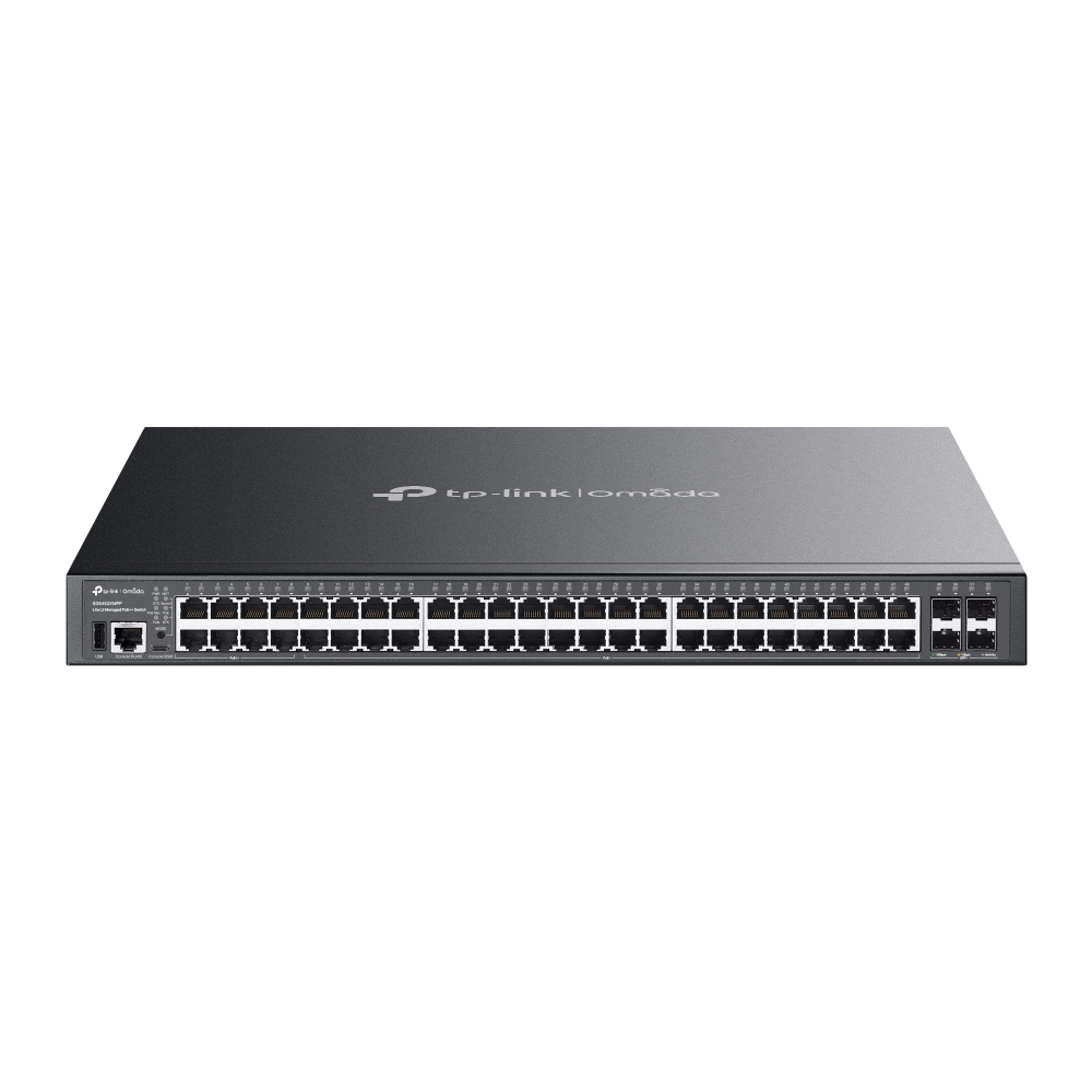 TP-Link Switch full managed Layer3 28 Port &bull 24x 1 GbE &bull 4x SFP+ Multi-Gig (2,5 Gbps) &bull PoE Budget bis zu 720 Watt &bull 24x PoE+ &bull Omada &bull SG5452XMPP(UN)