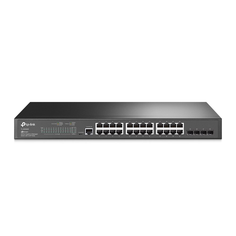 TP-Link Switch fully managed Layer2+ 28 port • 24x 1 GbE • 4x SFP • 19" • Fanless, Omada • SG342