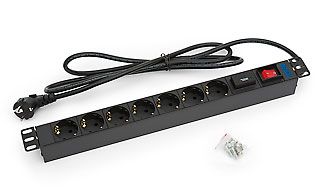 Triton 19" cabinet, e.g. Power strip, 7x sockets (CEE7)->plug(CEE7), ÜS, switch