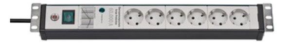 Triton 19" Schrank, zbh. Steckdosenleiste, 6xDosen(CEE7)->Stecker(CEE7), ÜSS/NF, Lichtgrau/Schwarz