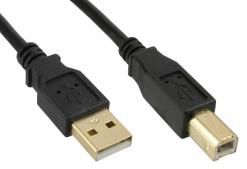 InLine USB 2.0 Cable Type A male / Type B female black, gold plated, 3m