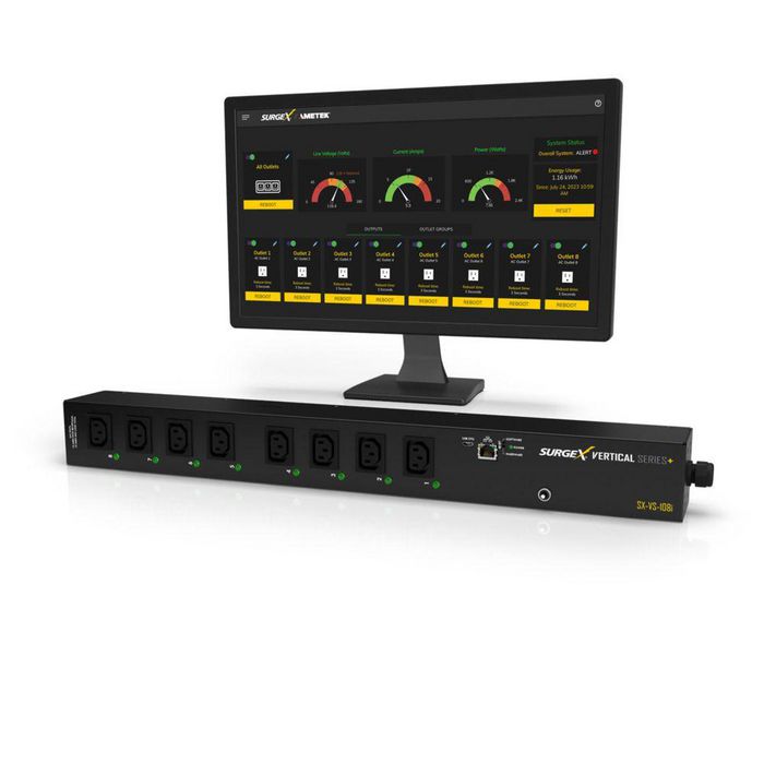 SurgeX Vertical Series+ IP Controlled Power Management, 10A / 240V, 8x IEC C13, 0U Standalone Smart PDU with Multi-Stage Power Protection