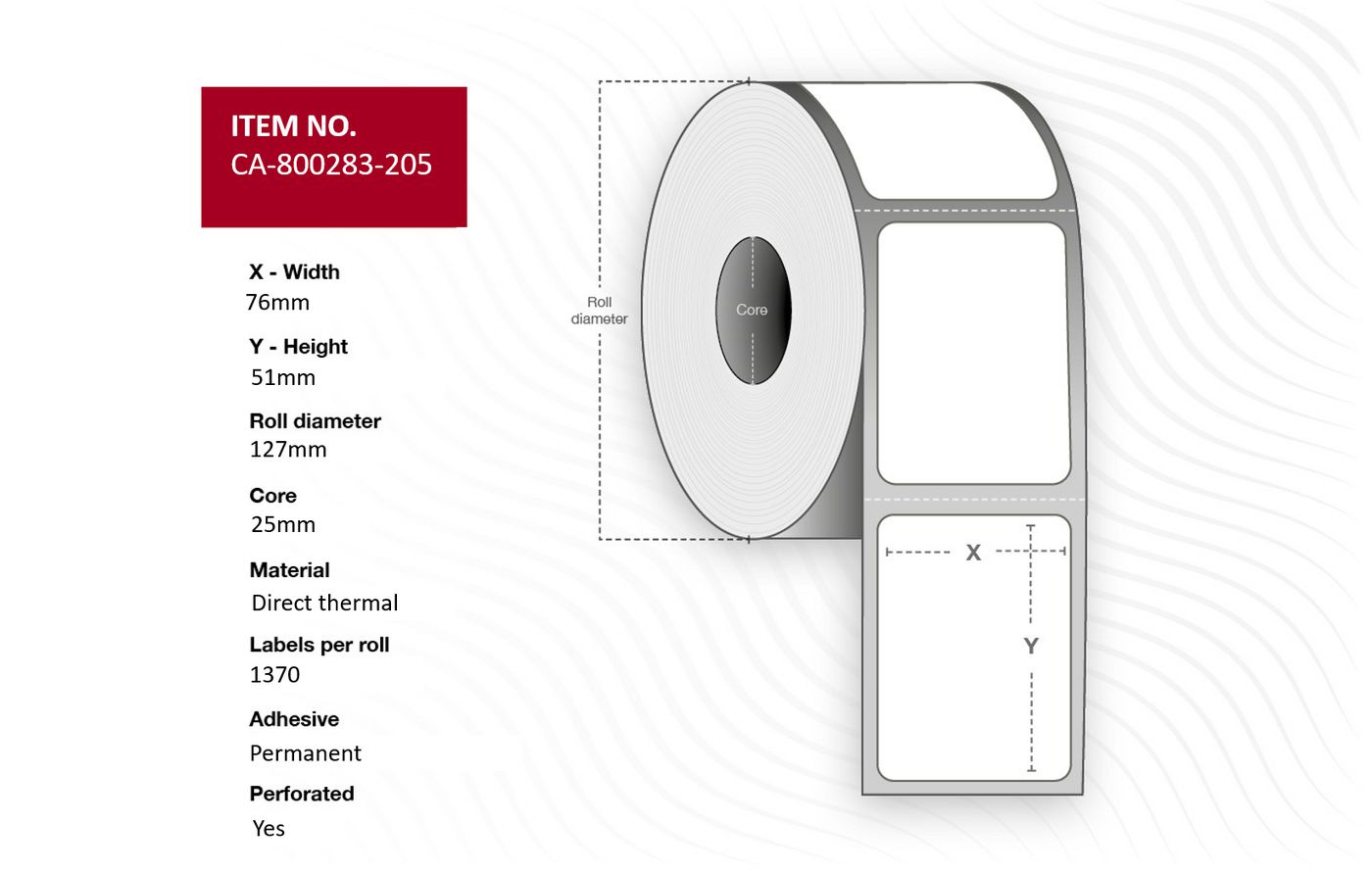 Label 76 x 51mm, core 25mm,
