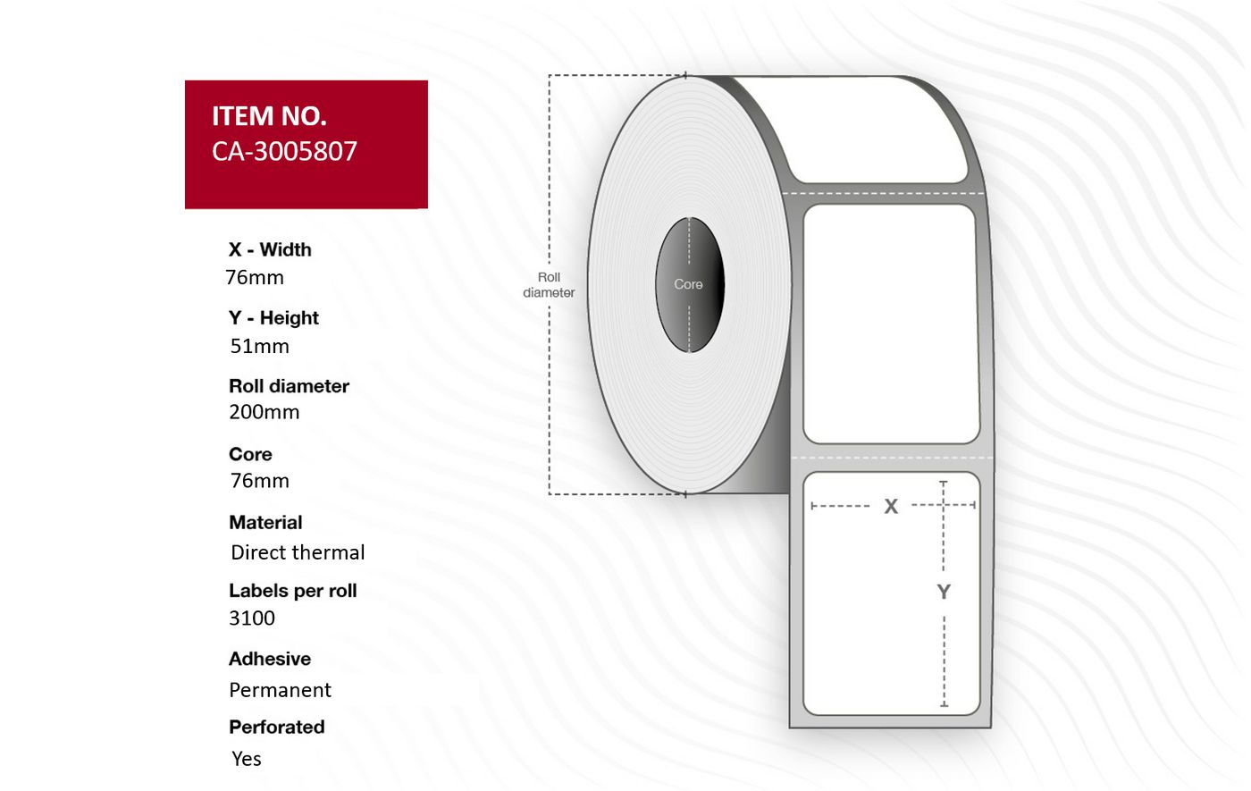 Label 76 x 51mm, core 76mm,