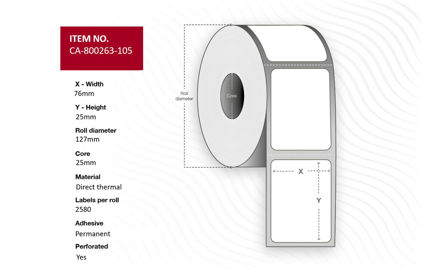 Label 76 x 25mm, Core 25mm,