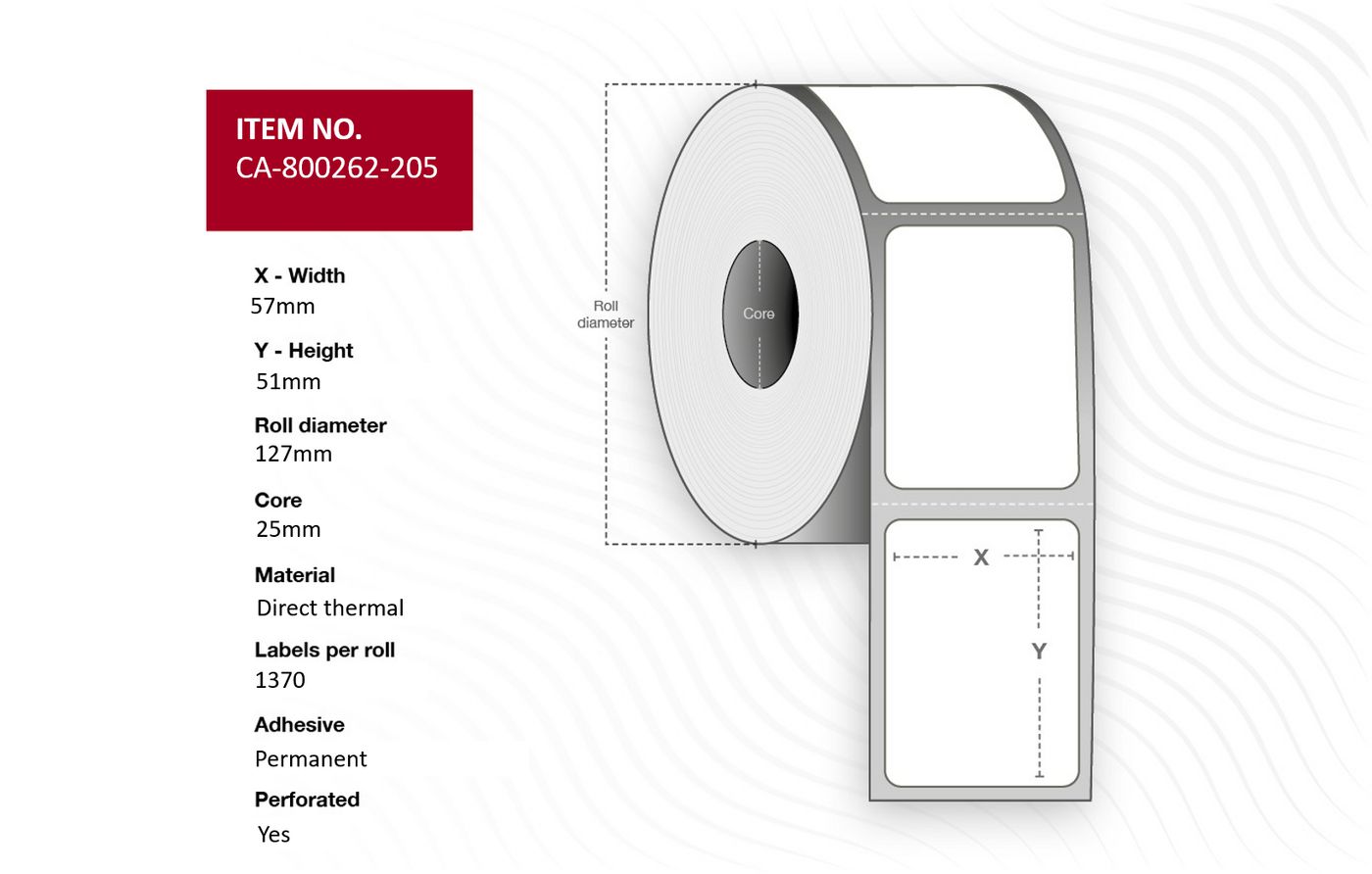 Label 57 x 51mm, Core 25mm,