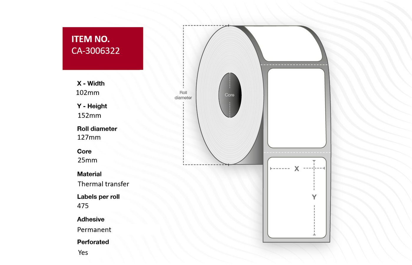 Label 102 x 152mm, Core 25mm,