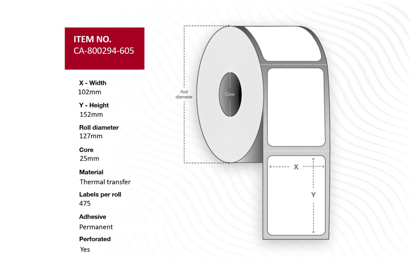 Label 102 x 152mm, Core 25mm,