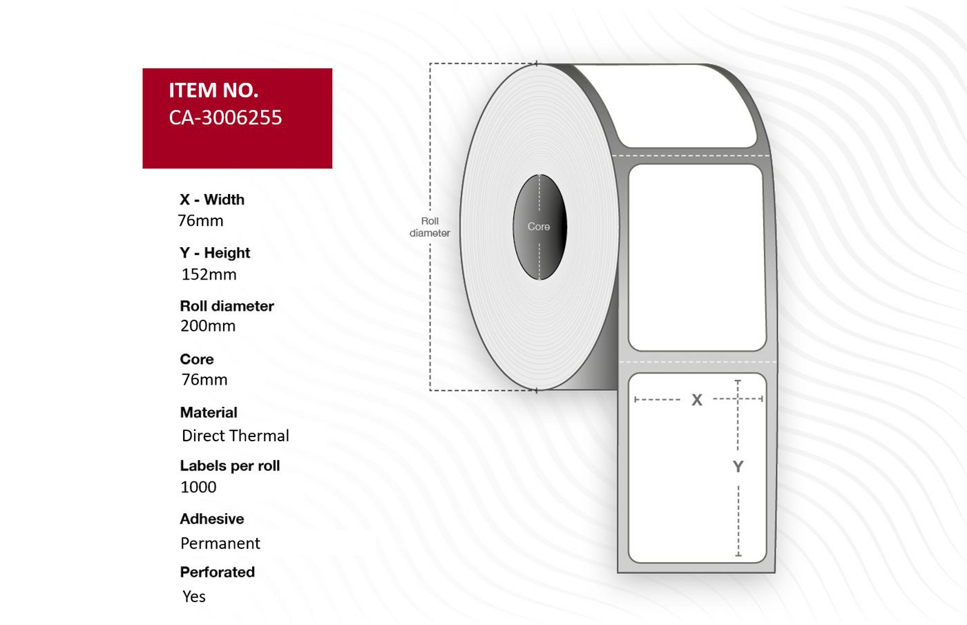 Label 76 x 152mm, Core 76mm,
