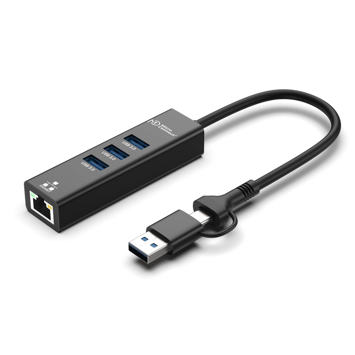 Microconnect USBHUB-RJ45-2IN1 interface hub USB 3.2 Gen 1 (3.1 Gen 1) Type-A 5000 Mbit/s Black