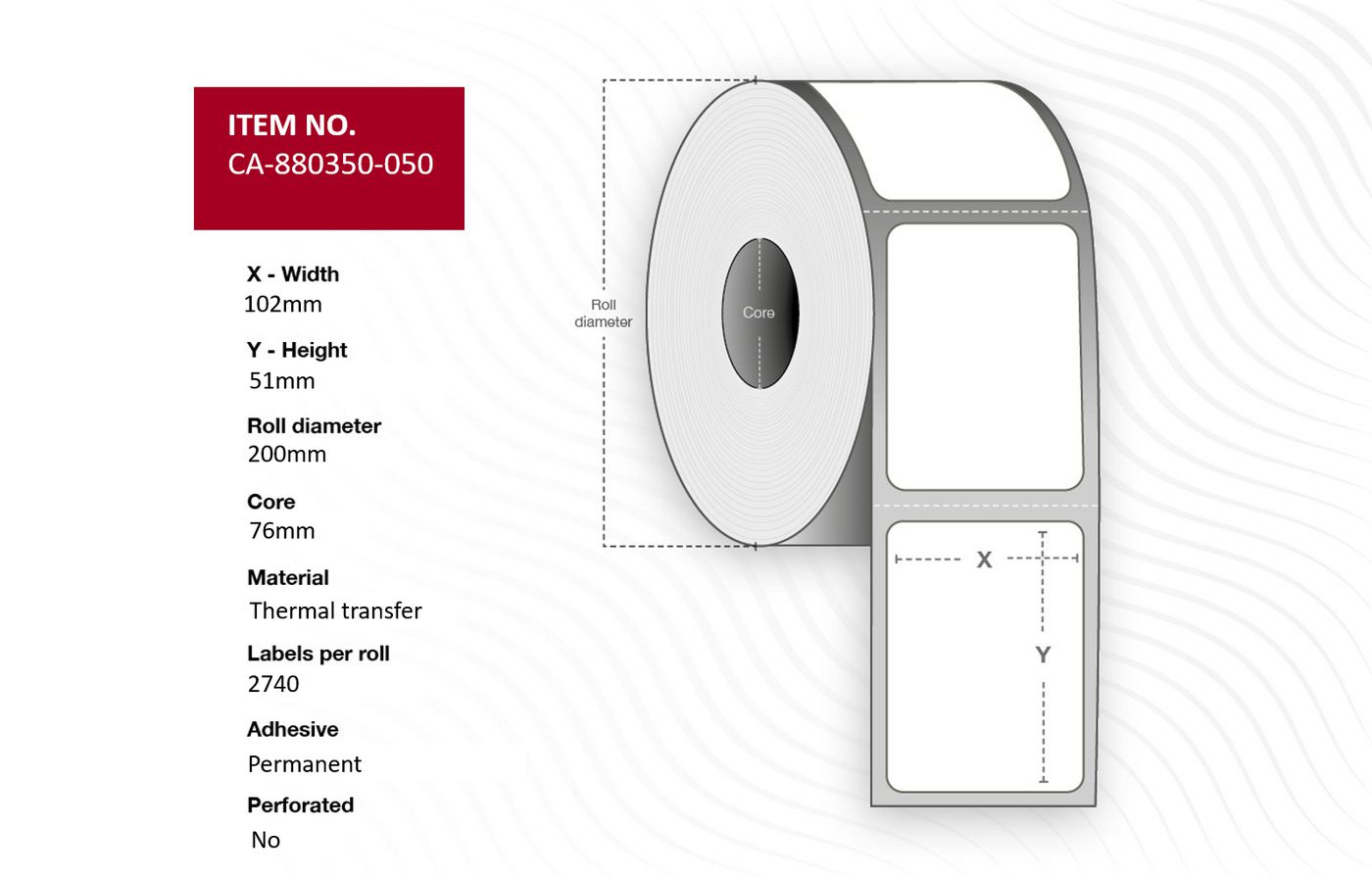 Label 102 x 51mm, Core 76mm,