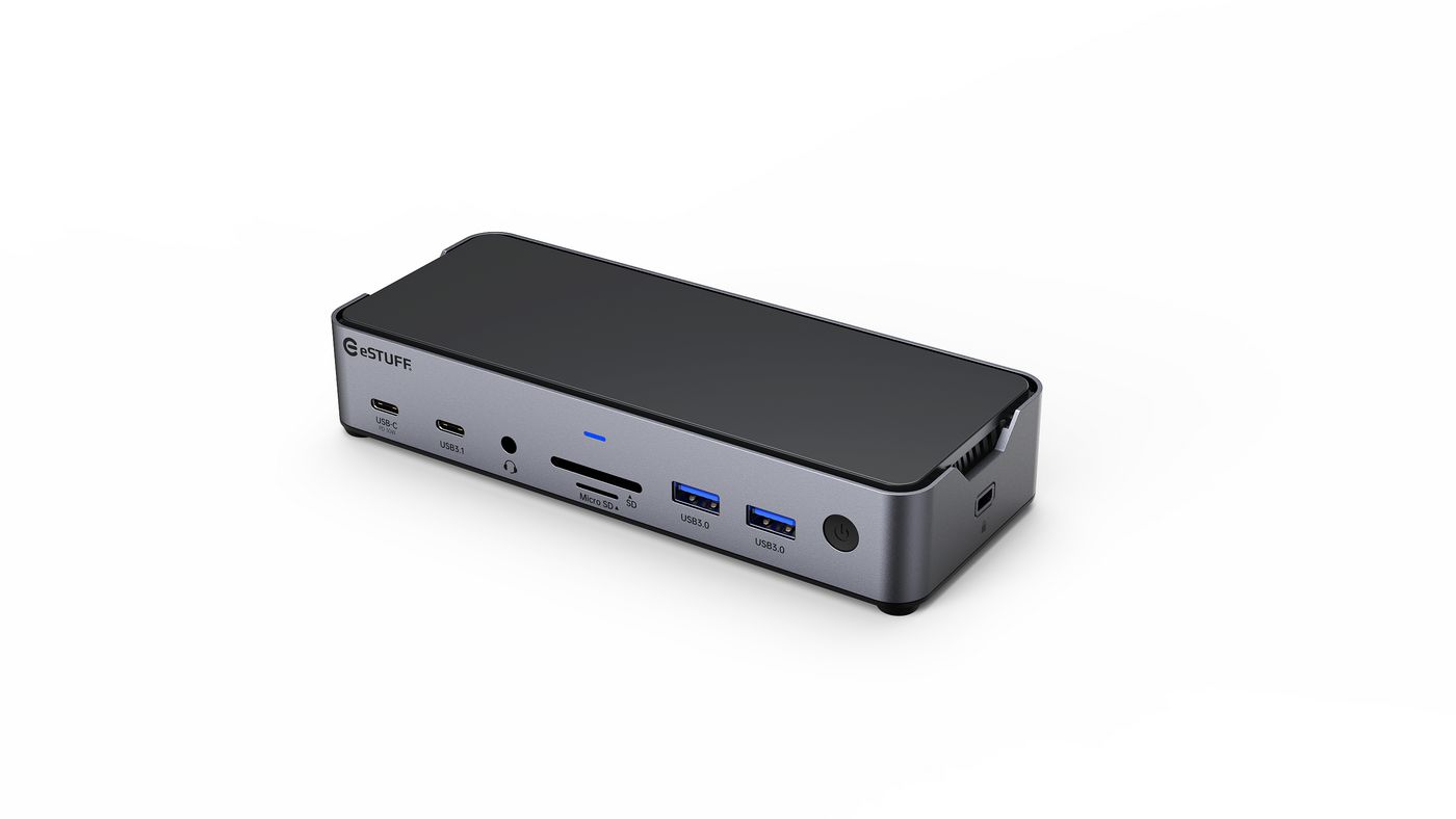 eSTUFF GLB232006 laptop dock/port replicator Wired USB 3.2 Gen 1 (3.1 Gen 1) Type-C Aluminium, Black
