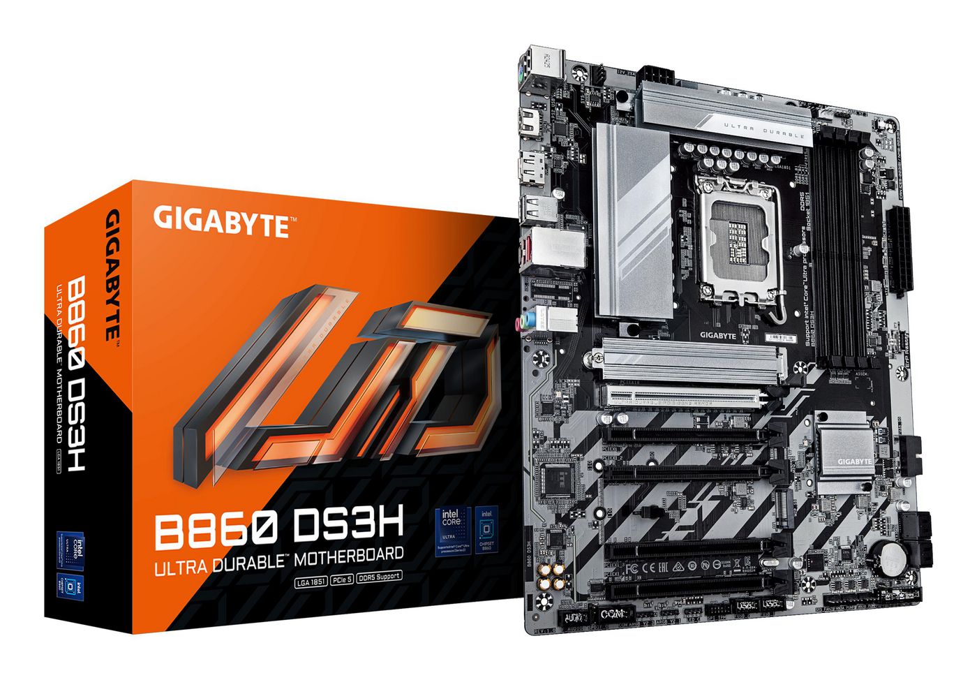 GIGABYTE B860 DS3H Motherboard - Supports Intel Core Ultra CPUs, 8+1+2+2 phases VRM, up to 9066MHz DDR5, 1xPCIe 5.0 + 1xPCIe 4.0 M.2, 2.5 GbE LAN, USB 3.2 Gen 2x2